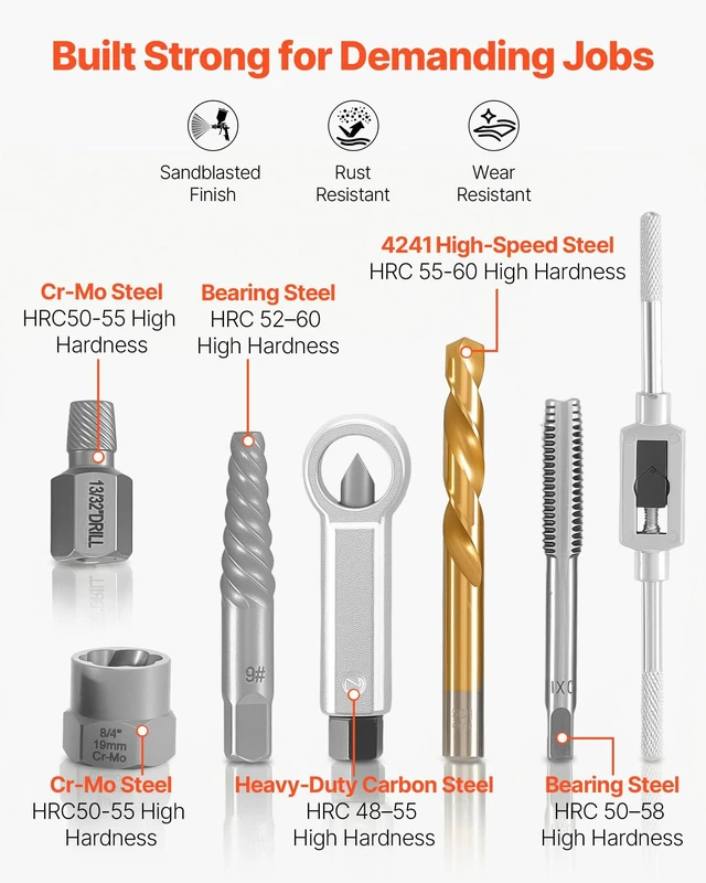 Alt view image 3 of 7 - 63-Piece Bolt Extractor Kit & Screw Extractor Set, Lug Nut Removal Tool with Left Hand Drill Bit Set, Nut Splitters, Taps & Tap Wrench, Ratchet, Adapters for Removing Rounded, Broken, Stripped