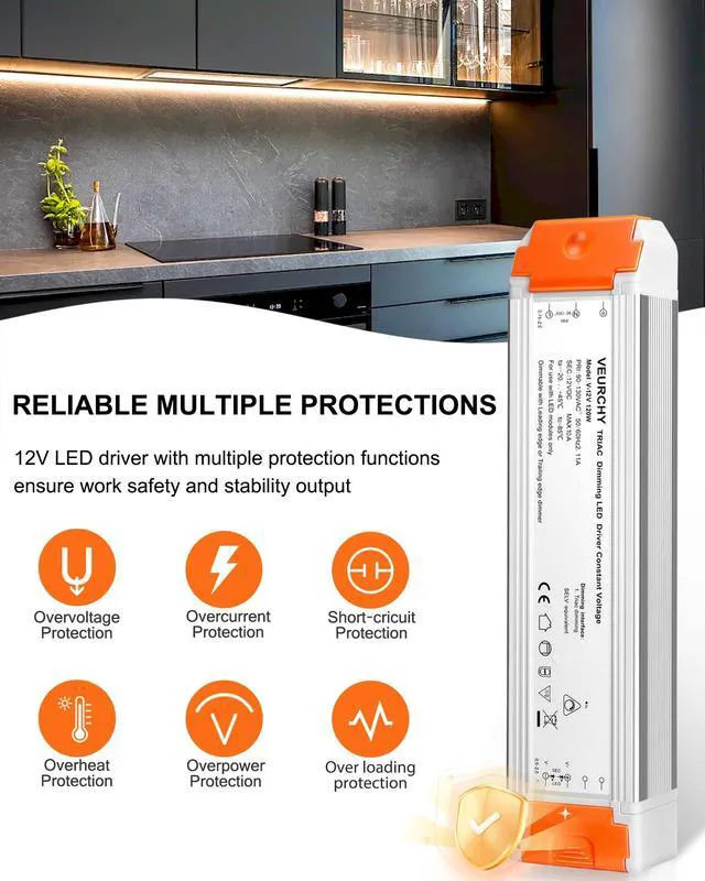 Alt view image 6 of 7 - 120W LED Driver 12v Dimmable, AC 120V to DC 12V 120 Watt LED Dimmable Transformer 10A Compatible with Lutron & Leviton Dimmer Switches,12 volt Power Supply for LEDs Strip Light, Cabinets Light