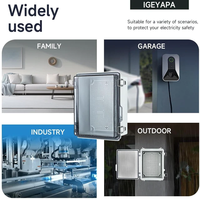 Alt view image 6 of 7 - Junction Box Outdoor Waterproof Electrical Project Box IP67 ABS Enclosure Weatherproof Electrical Box Outdoor Cable Project Box Enclosure, Mounting Plate, Easy Wall Mounting 13.8"x9.8"x5.9"