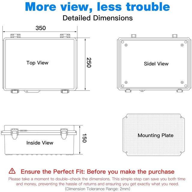 Alt view image 3 of 7 - Junction Box Outdoor Waterproof Electrical Project Box IP67 ABS Enclosure Weatherproof Electrical Box Outdoor Cable Project Box Enclosure, Mounting Plate, Easy Wall Mounting 13.8"x9.8"x5.9"