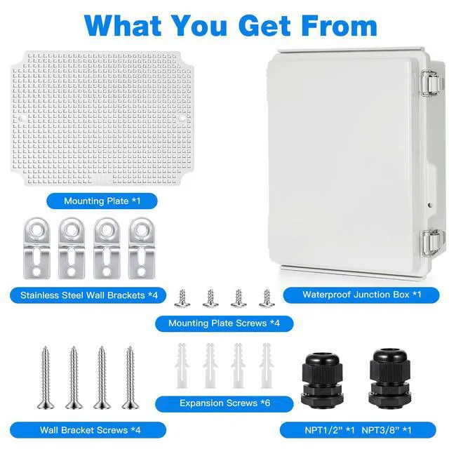 Alt view image 5 of 7 - Junction Box Outdoor Waterproof Electrical Boxes IP67 Plastic Enclosure Weatherproof Electrical Box Outdoor Cable Project Box Enclosure, Mounting Plate, Easy Wall Mount Grey-13.8"x9.8"x5.9"
