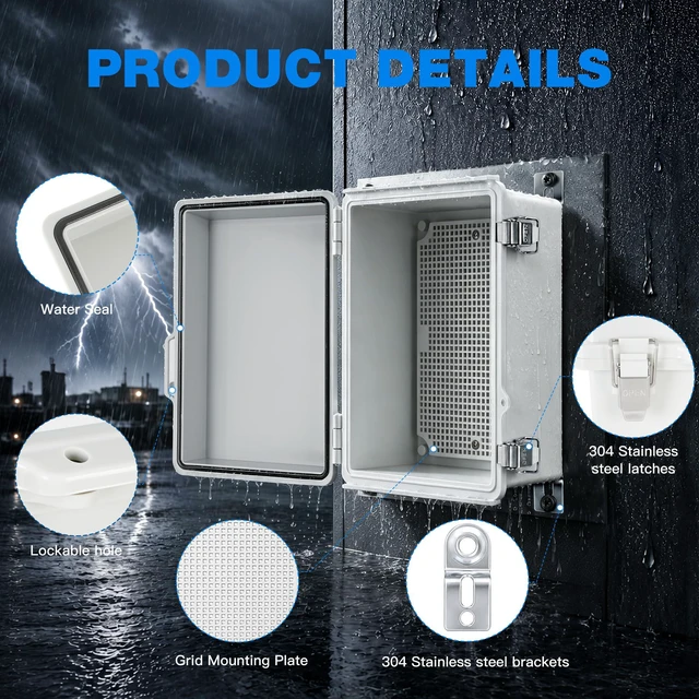 Alt view image 6 of 7 - Junction Box Outdoor Waterproof Electrical Boxes IP67 Plastic Enclosure Weatherproof Electrical Box Outdoor Cable Project Box Enclosure, Mounting Plate, Easy Wall Mount Grey-13.8"x9.8"x5.9"