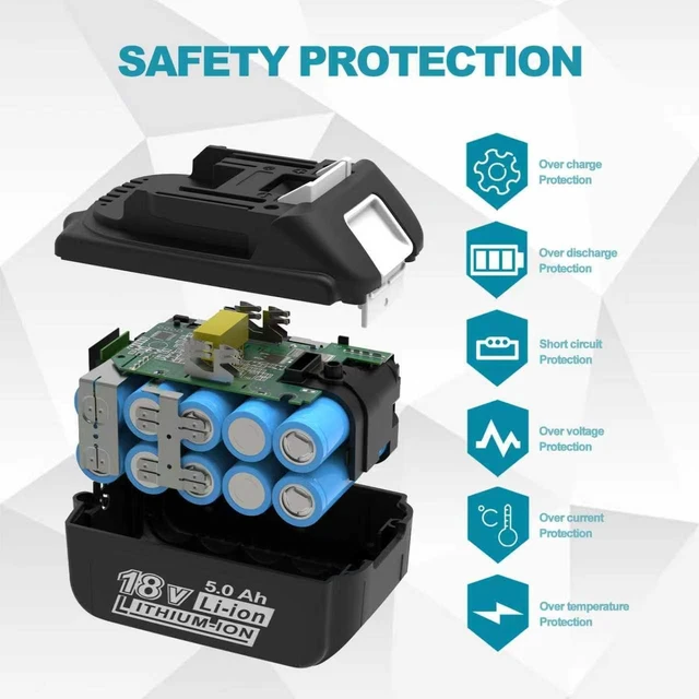Alt view image 5 of 7 - 2 Packs 5.0Ah 18V Battery Replacement for Makita 18V Battery BL1850B BL1840B 1860B BL1830B BL1815B Compatible with Makita 18 Volt Cordless Power Tool and Charger