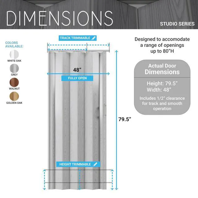 Alt view image 4 of 7 - Studio Series 48" x 80" PVC Foldable Accordion Door, Walnut Trimmable PVC panels, flexible single-layer design, space-saving interior door, room divider, easy installation