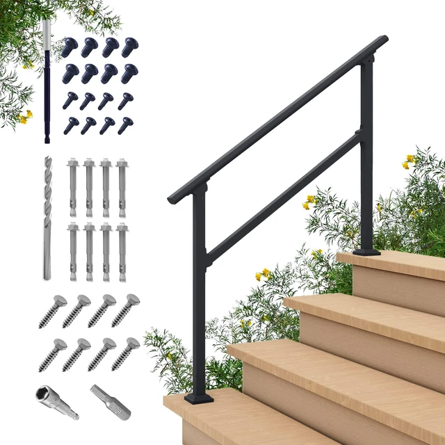 Main image of CR Fence & Rail Handrails for Outdoor Steps & Indoor Stair Railing Kit, 3-4 Steps Safety Hand Rail for Porch & Deck