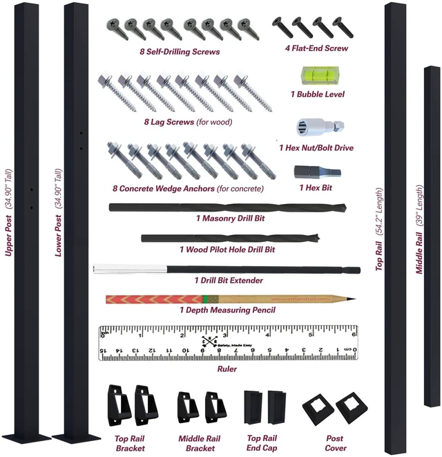 Alt view image 3 of 7 - CR Fence & Rail Handrails for Outdoor Steps & Indoor Stair Railing Kit, 3-4 Steps Safety Hand Rail for Porch & Deck
