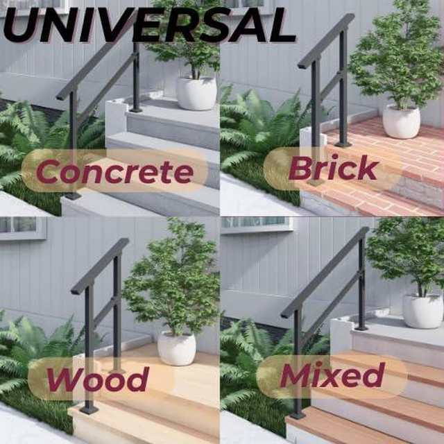 Alt view image 6 of 7 - CR Fence & Rail Handrails for Outdoor Steps & Indoor Stair Railing Kit, 3-4 Steps Safety Hand Rail for Porch & Deck