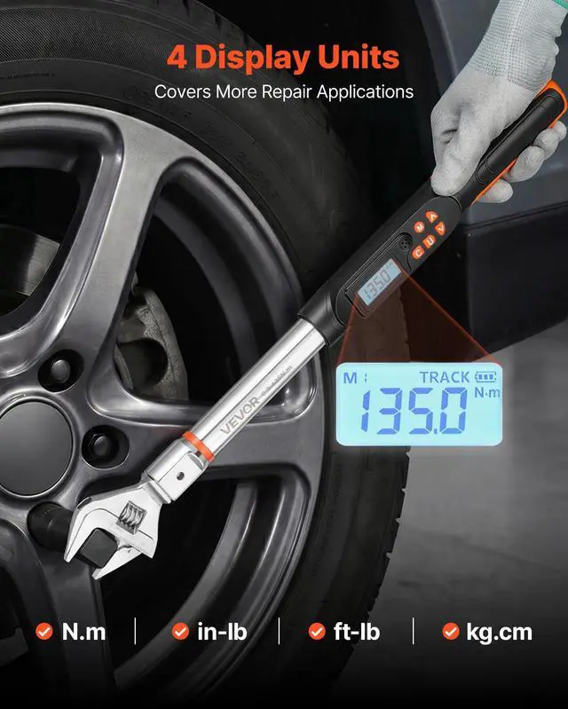 Alt view image 5 of 7 - Torque Wrench 0-1.5 in Adjustable Jaw Opening Digital Torque Wrench, Open-End Jaw, 4 Display Units, ±2% Accuracy, LCD Screen, with Buzzer and LED Indicator, for Pipe and Automotive Repair