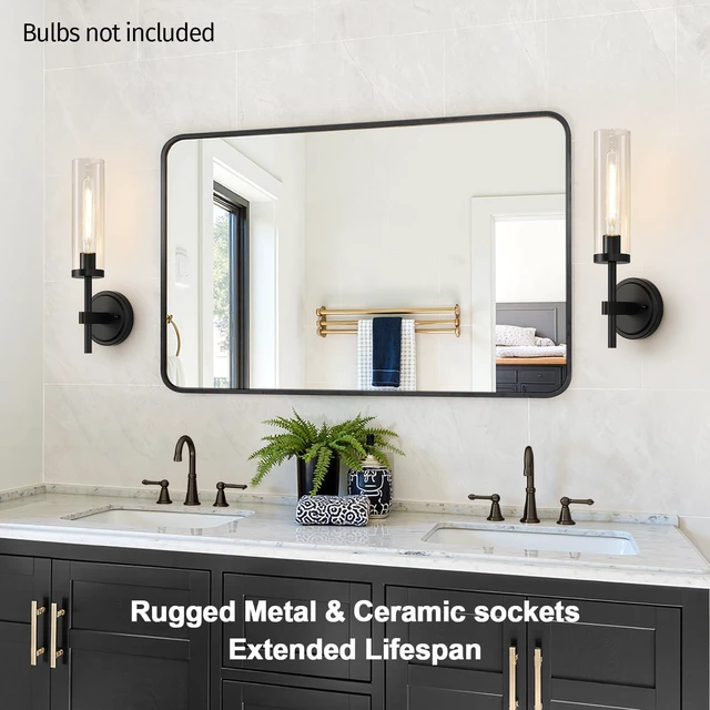 Alt view image 5 of 7 - Hardwired Wall Sconces Set of Two, Matte Black Bathroom Sconces with Clear Glass, Modern Wall Light Fixtures for Bathroom Mirror Vanity, Living Room, Bedroom, Hallway, Stairway, Cabinet, Foyer