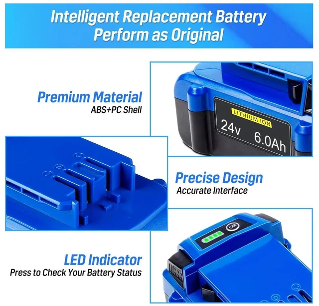 Alt view image 5 of 6 - Replacement Kobalt 24V Battery 6.0AH Compatible with Ko balt 24V Max Battery for KB624-03 KB524-03 KB424-03 KB224-03 KB124-03 Cordless Power Tool 24 Volt Kobalt Batteris 2-Pack
