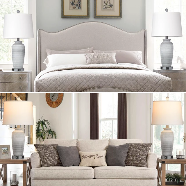 Alt view image 5 of 7 - 25" Farmhouse Jar Table Lamps Set of 2, 3 Way Touch Control Rustic Bedside Lamps with USB A+C Ports & AC Outlet, Pot Nightstand Lamps for Bedroom Living Room (LED Bulbs Included)