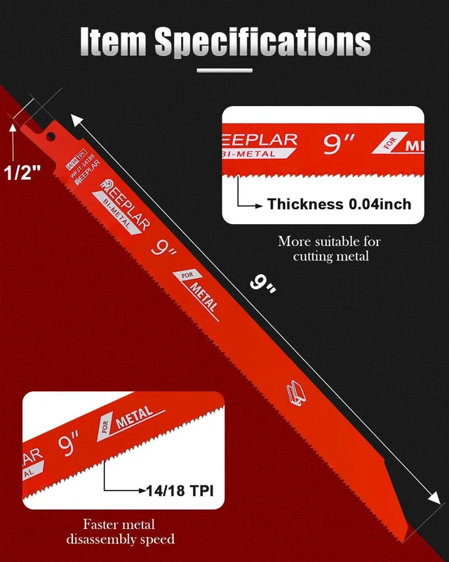 Alt view image 2 of 7 - 50 Pack 9 inch 14/18 TPI Bi-Metal Auto Dismantling Sawzall Blade for Metal M42 Bimetal Dual Tooth Design Replace Milwaukee and Diablo saw Blade with Perma-Shield Coating for 1/16-5/16 Medium Metals
