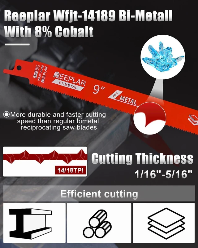 Alt view image 4 of 7 - 50 Pack 9 inch 14/18 TPI Bi-Metal Auto Dismantling Sawzall Blade for Metal M42 Bimetal Dual Tooth Design Replace Milwaukee and Diablo saw Blade with Perma-Shield Coating for 1/16-5/16 Medium Metals