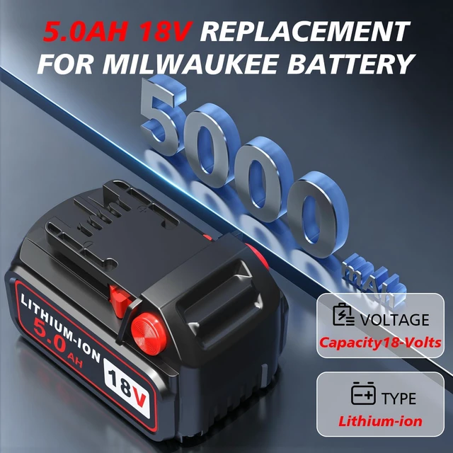 Alt view image 2 of 7 - Replacement for Milwaukee M18 Battery, 18V 5Ah High-Capacity Batteries Compaitble with M18 Battery 48-11-1850 48-11-1852 48-11-1820 48-11-1828 48-11-1830 Cordless Power Tools(4PACK)