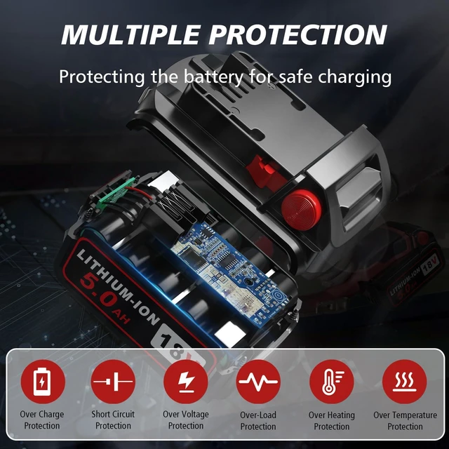 Alt view image 4 of 7 - Replacement for Milwaukee M18 Battery, 18V 5Ah High-Capacity Batteries Compaitble with M18 Battery 48-11-1850 48-11-1852 48-11-1820 48-11-1828 48-11-1830 Cordless Power Tools(4PACK)