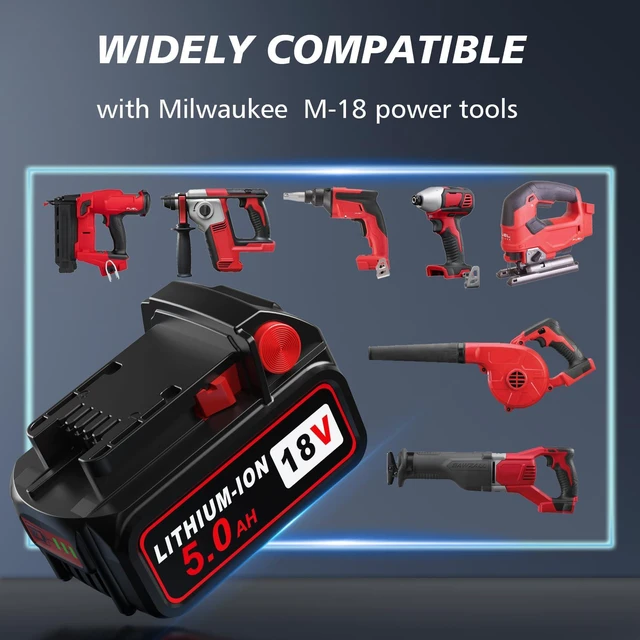 Alt view image 6 of 7 - Replacement for Milwaukee M18 Battery, 18V 5Ah High-Capacity Batteries Compaitble with M18 Battery 48-11-1850 48-11-1852 48-11-1820 48-11-1828 48-11-1830 Cordless Power Tools(4PACK)