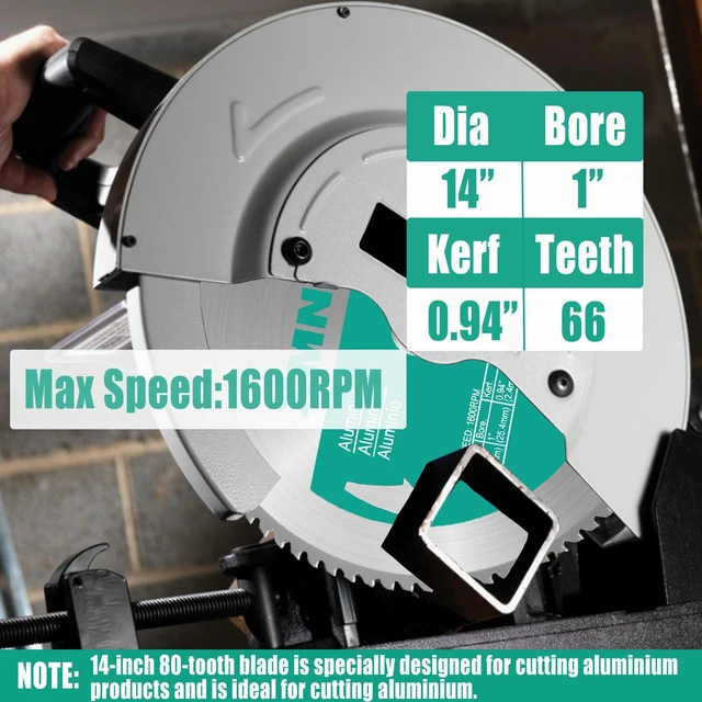 Alt view image 2 of 7 - 14 Inch 80 Teeth Aluminium Cutting Blade,Replacement for Evolution 14 Inch 80 Teeth Aluminium Cutting Blade,Compatible with Evolution S355CPSL,S380CPS,EVOSAW380,Dewalt DW872 and Other Cutting Saws
