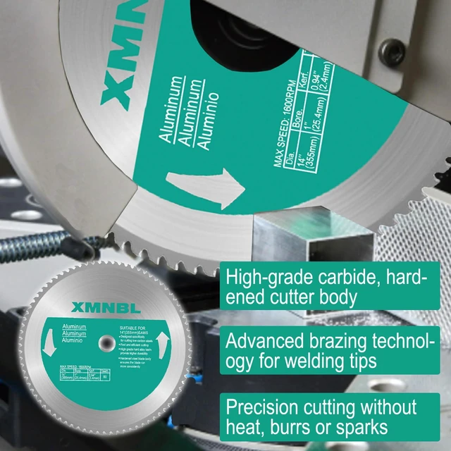 Alt view image 5 of 7 - 14 Inch 80 Teeth Aluminium Cutting Blade,Replacement for Evolution 14 Inch 80 Teeth Aluminium Cutting Blade,Compatible with Evolution S355CPSL,S380CPS,EVOSAW380,Dewalt DW872 and Other Cutting Saws
