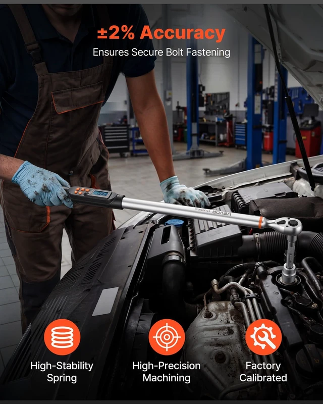 Alt view image 4 of 7 - Torque Wrench Set 1/2" Drive Digital Torque Wrench 4 Display Units, ±2% Accuracy, LCD Screen, with Buzzer and LED Indicator, with Sockets, Extension Bar, Adapter, for Automotive Repair