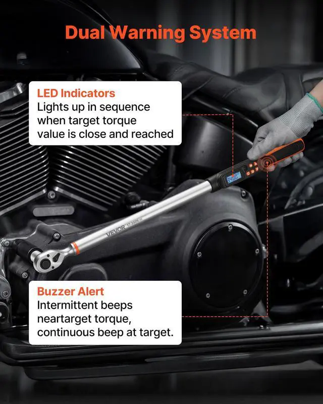 Alt view image 7 of 7 - Torque Wrench Set 1/2" Drive Digital Torque Wrench 4 Display Units, ±2% Accuracy, LCD Screen, with Buzzer and LED Indicator, with Sockets, Extension Bar, Adapter, for Automotive Repair