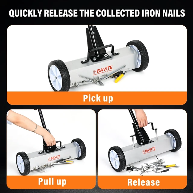 Alt view image 6 of 7 - 55lbs Rolling Magnetic Sweeper with Wheels, Magnet Pickup Sweeper 36" Heavy Duty Telescopic Magnet Broom Large Magnet Tools Cleanup and Long Adjustable Handle for Construction Yard Shop