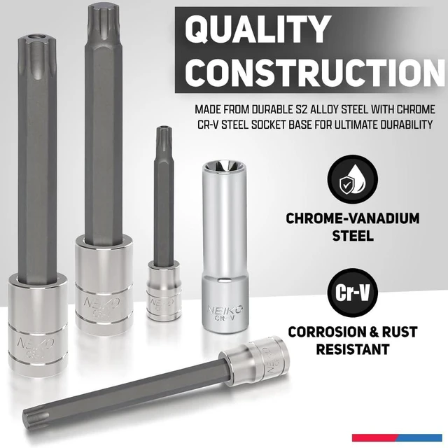 Alt view image 3 of 6 - 10287A Extra Long Socket Bits and Deep Socket Set | 60 Piece | S2 Tamperproof Torx Plus Bits and Cr-V Steel E-Torx Sockets