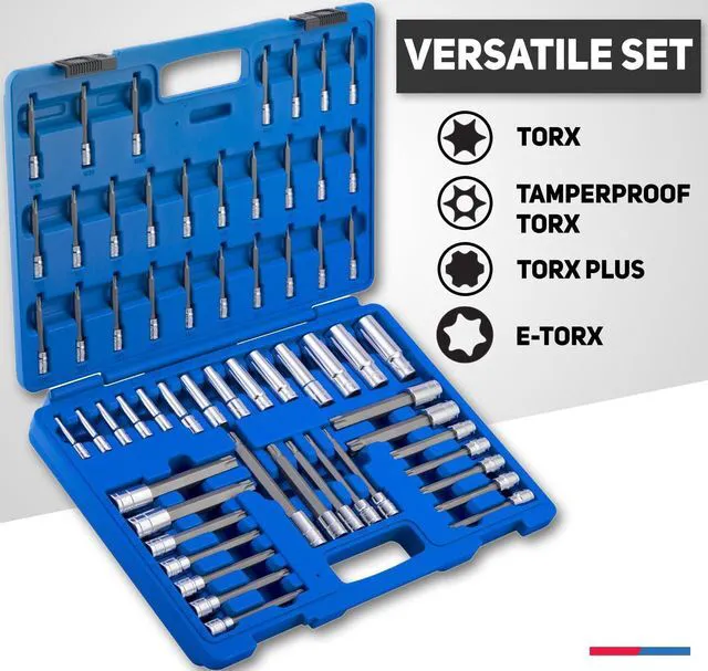 Alt view image 4 of 6 - 10287A Extra Long Socket Bits and Deep Socket Set | 60 Piece | S2 Tamperproof Torx Plus Bits and Cr-V Steel E-Torx Sockets
