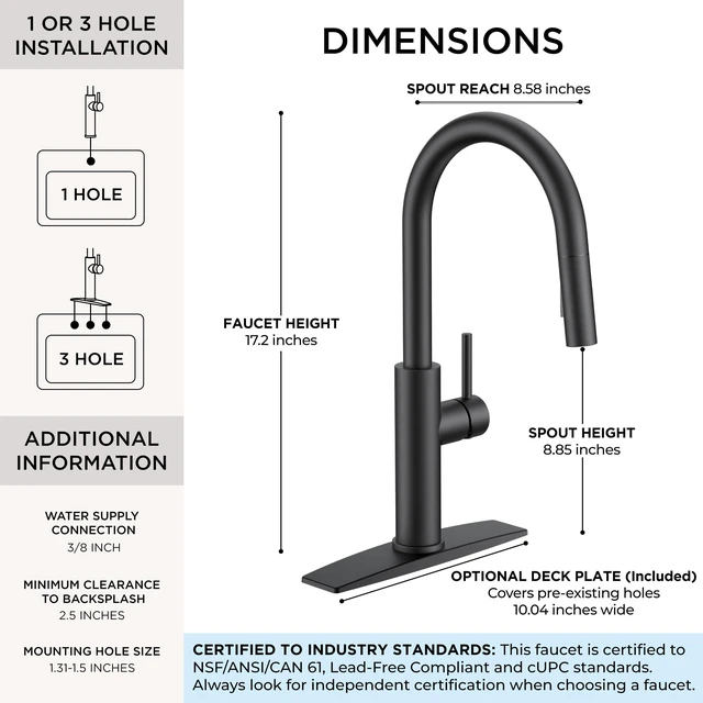 Alt view image 2 of 7 - Kitchen Faucet with Pull Down Sprayer, Classic High Arc Black Lead-Free, Single Handle, Stainless Steel Sink Faucet, 1 or 3 Hole Deck Mount for RV Bar Farmhouse Laundry Outdoor