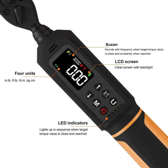 Alt view image 4 of 6 - 1/4" Drive Digital Torque Wrench 1.1-22.1 Ft-lbs/1.5-30Nm ±1% Accuracy Electric Wrench, Dual Direction Ratchet, Vibration & LED Alert