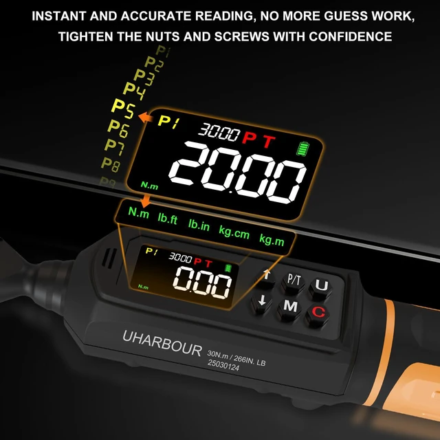 Alt view image 5 of 6 - 1/4" Drive Digital Torque Wrench 1.1-22.1 Ft-lbs/1.5-30Nm ±1% Accuracy Electric Wrench, Dual Direction Ratchet, Vibration & LED Alert