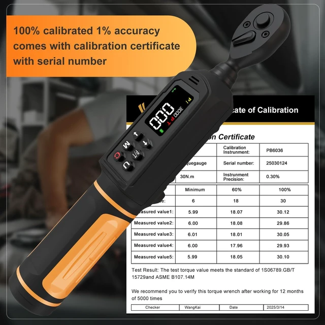 Alt view image 6 of 6 - 1/4" Drive Digital Torque Wrench 1.1-22.1 Ft-lbs/1.5-30Nm ±1% Accuracy Electric Wrench, Dual Direction Ratchet, Vibration & LED Alert