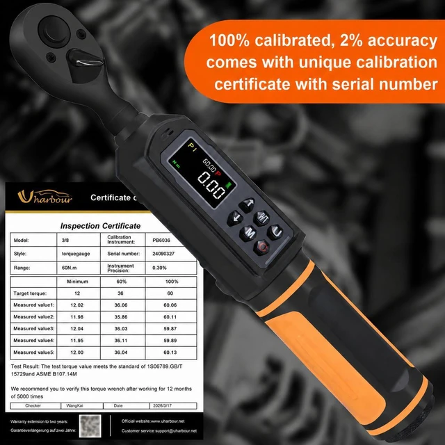 Alt view image 3 of 7 - 3/8" Drive Digital Torque Wrench 0.66-44.29 Ft.lbs/0.9-60Nm ±1% Accuracy Electric Torque Wrench, Dual Direction Ratchet, Buzzer & LED Alert