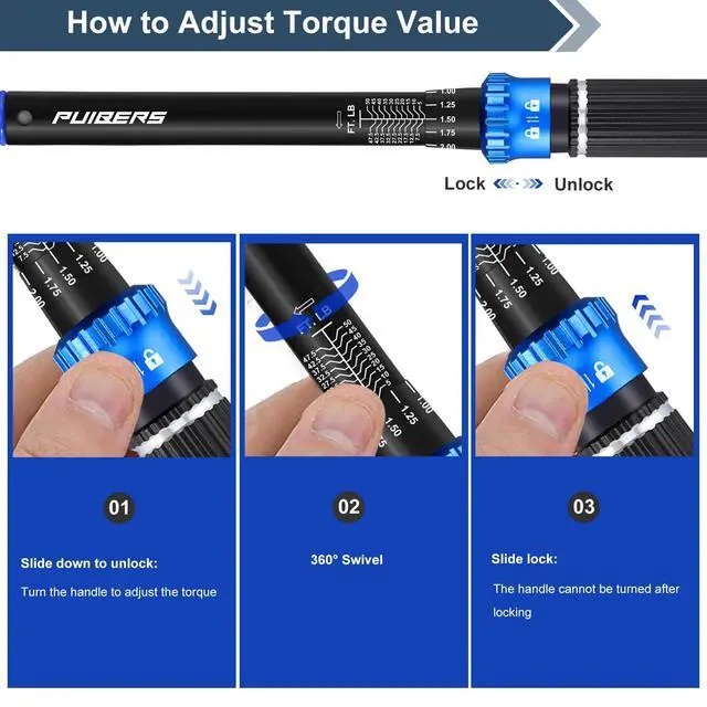 Alt view image 5 of 7 - Torque Wrench Set 1/2 3/8 1/4 inch Drive Click, 3Pcs Torque Wrenches 10-170 FT.LB,5-50FT.LB,20-240IN.LB, Inch pound Torque Wrench with 3 Pcs Adapter for Bike,Car, Truck,Tractor