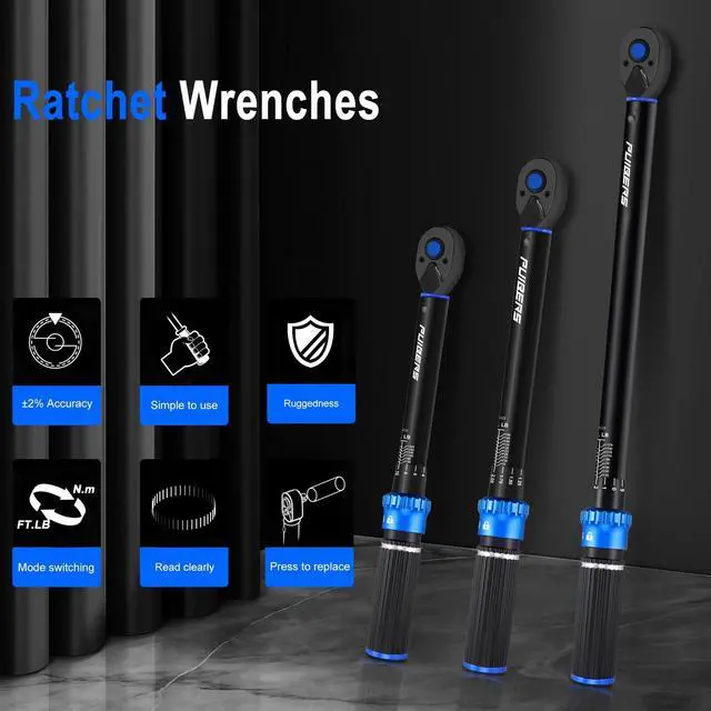 Alt view image 6 of 7 - Torque Wrench Set 1/2 3/8 1/4 inch Drive Click, 3Pcs Torque Wrenches 10-170 FT.LB,5-50FT.LB,20-240IN.LB, Inch pound Torque Wrench with 3 Pcs Adapter for Bike,Car, Truck,Tractor