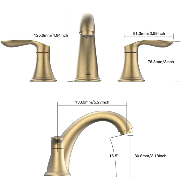 Alt view image 3 of 6 - Bathroom Sink Faucet, Dual Handle Widespread Bathroom Faucet 3-Hole Design with Brushed Gold Finish, Includes Plastic Pop-Up Drain and cUPC Certified Lead-Free Hoses (Brushed Gold)