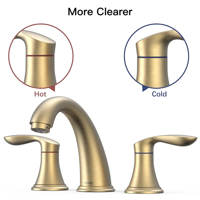 Alt view image 4 of 6 - Bathroom Sink Faucet, Dual Handle Widespread Bathroom Faucet 3-Hole Design with Brushed Gold Finish, Includes Plastic Pop-Up Drain and cUPC Certified Lead-Free Hoses (Brushed Gold)