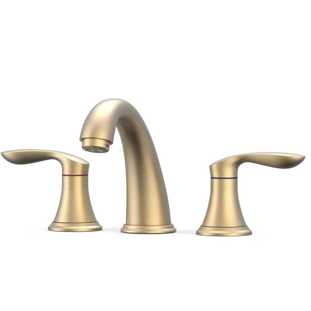 Alt view image 6 of 6 - Bathroom Sink Faucet, Dual Handle Widespread Bathroom Faucet 3-Hole Design with Brushed Gold Finish, Includes Plastic Pop-Up Drain and cUPC Certified Lead-Free Hoses (Brushed Gold)