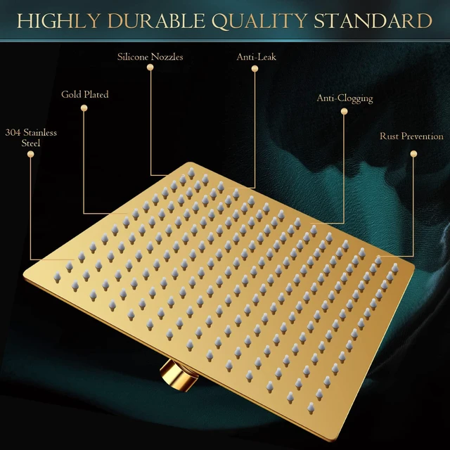 Alt view image 5 of 6 - Shower Head,12'' Rain Shower Head with 11'' Extension Arm,Brushed Gold 5 Settings High Pressure Handheld Shower Head Combo,Adjustable Powerful Shower Spray Against Low Pressure Water