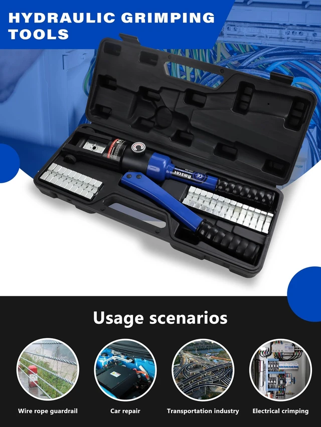Alt view image 2 of 7 - Hydraulic Cable Lug Crimper 16 Ton, 9 AWG-600 MCM Tool Electricians & Contractors, 13 Die Sets for Crimping 9 AWG-600 MCM Copper & Aluminum Cable Lugs