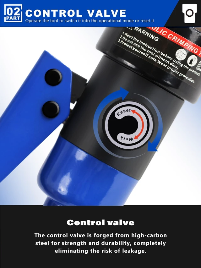 Alt view image 5 of 7 - Hydraulic Cable Lug Crimper 16 Ton, 9 AWG-600 MCM Tool Electricians & Contractors, 13 Die Sets for Crimping 9 AWG-600 MCM Copper & Aluminum Cable Lugs