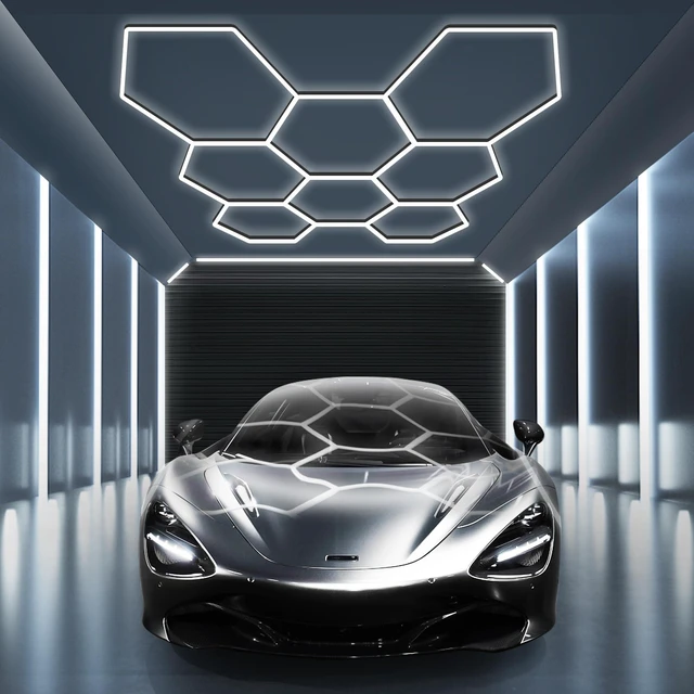 Main image of Hexagon Garage Light: Higher Brightness 38880 Lumens Honeycomb Garage Light, 8 Grid Systems 6500K, Hexagon Garage Grid Lighting for Garage, Gym, Car Detailing Shop etc
