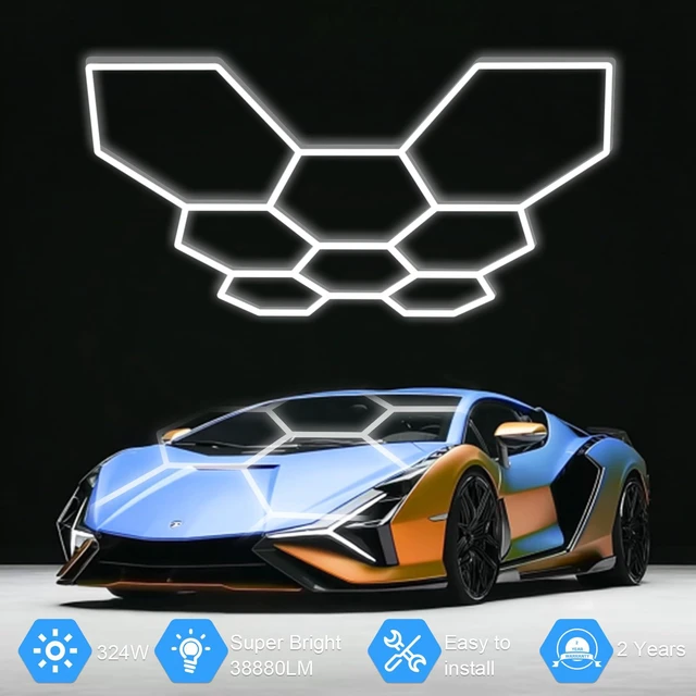 Alt view image 3 of 7 - Hexagon Garage Light: Higher Brightness 38880 Lumens Honeycomb Garage Light, 8 Grid Systems 6500K, Hexagon Garage Grid Lighting for Garage, Gym, Car Detailing Shop etc