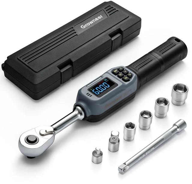 Main image of Digital Torque Wrench, 2.2-44.2 Ft-lbs/3-60 Nm, 3/8'' Drive Rachet Torque Wrench with Buzzer & Colorful LED Indicator, Electronic Torque Wrench Set for Bike Motorcycle Auto Repair