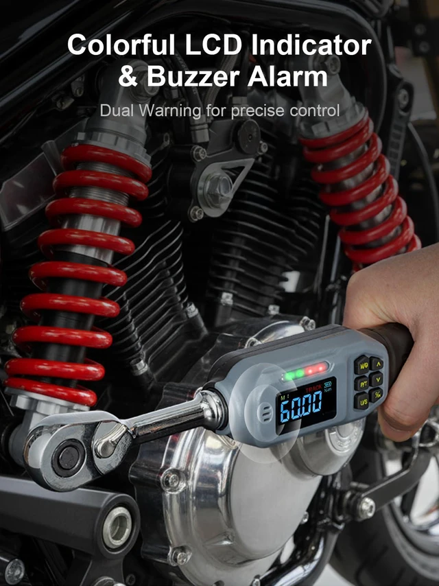 Alt view image 3 of 7 - Digital Torque Wrench, 2.2-44.2 Ft-lbs/3-60 Nm, 3/8'' Drive Rachet Torque Wrench with Buzzer & Colorful LED Indicator, Electronic Torque Wrench Set for Bike Motorcycle Auto Repair