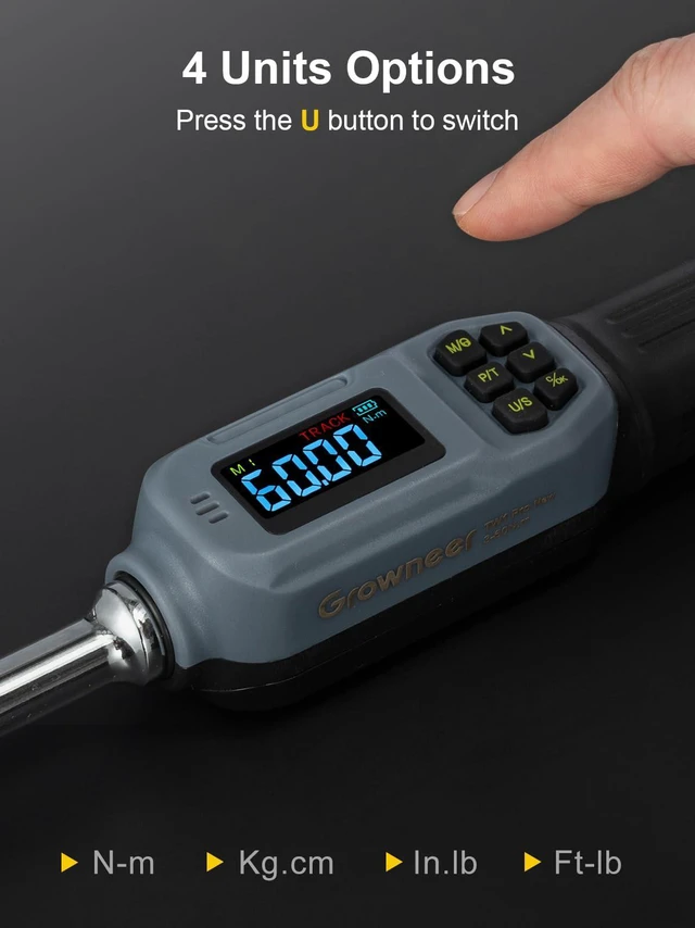 Alt view image 4 of 7 - Digital Torque Wrench, 2.2-44.2 Ft-lbs/3-60 Nm, 3/8'' Drive Rachet Torque Wrench with Buzzer & Colorful LED Indicator, Electronic Torque Wrench Set for Bike Motorcycle Auto Repair