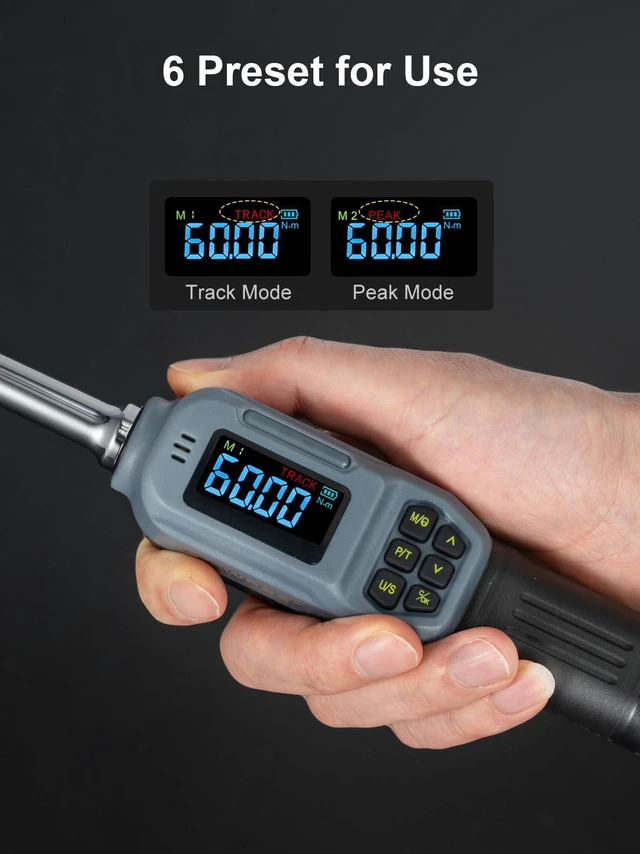 Alt view image 6 of 7 - Digital Torque Wrench, 2.2-44.2 Ft-lbs/3-60 Nm, 3/8'' Drive Rachet Torque Wrench with Buzzer & Colorful LED Indicator, Electronic Torque Wrench Set for Bike Motorcycle Auto Repair