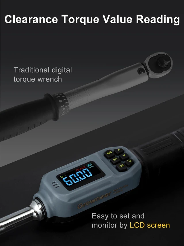 Alt view image 7 of 7 - Digital Torque Wrench, 2.2-44.2 Ft-lbs/3-60 Nm, 3/8'' Drive Rachet Torque Wrench with Buzzer & Colorful LED Indicator, Electronic Torque Wrench Set for Bike Motorcycle Auto Repair