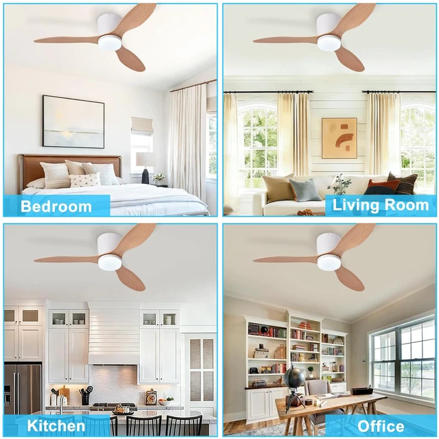 Alt view image 4 of 7 - Flush Mount Ceiling Fan: 42-Inch White Ceiling Fans with Lights for Bedroom Indoor Outdoor - Low Profile Ceiling Fans with Remote Control 24W 3CCT Dimmable 3 Reversible Wood Blades 6 Speeds