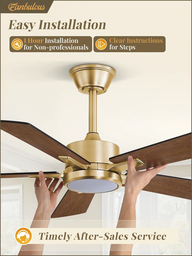 Alt view image 6 of 7 - 42 Inch Black and Gold Ceiling Fan with Light, Remote & APP Stepless CCT & Dimmable, 20W LED, 6-Speed, Timer, Reversible Quiet DC Motor, Quick Setup, for Bedroom, Living Room, Apartment