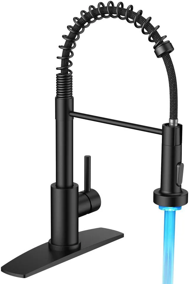 Main image of LED Kitchen Sink Faucet, with 3 Modes Sprayer, Matte Black Stainless Steel Single Handle, with LED Light Sprayer, Commercial Spring Pot Filler Faucet for Kitchen Sink, Laundry Rv Bar